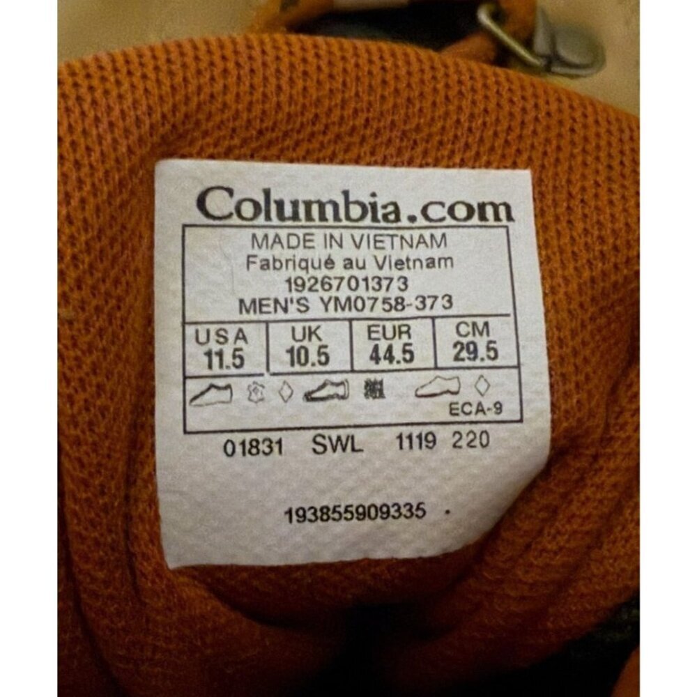 Columbia Waterproof Boots Mens 11.5 Yoncalla Suede Curry Shark Hiking Like New - Picture 8 of 8